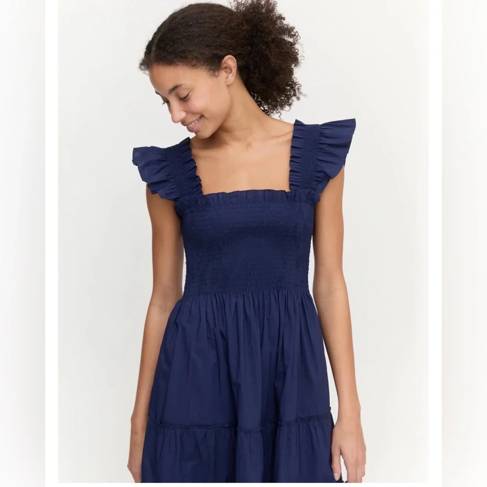 Hill House Blue Ruffled Cotton Dress Ellie Nap dress Navy Size XXL EUC cottage - Picture 3 of 12
